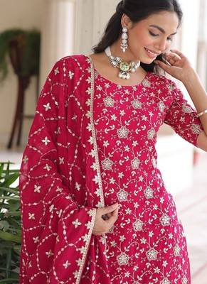 Pink sequins embroidered faux georgette fully stitched sharara set with kurti and dupatta     designer ethnic wear 5