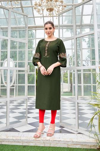 Women Rayon & Thread Work Ethnic Dress