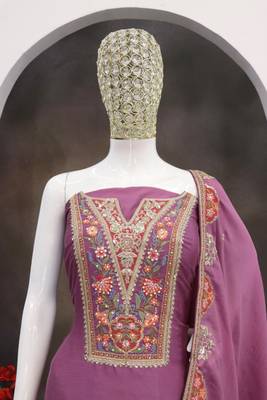 Purple chinon silk Embroidered Salwar suit 2