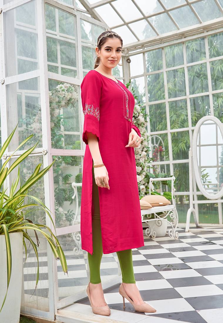 Women Rayon & Thread Work Ethnic Dress