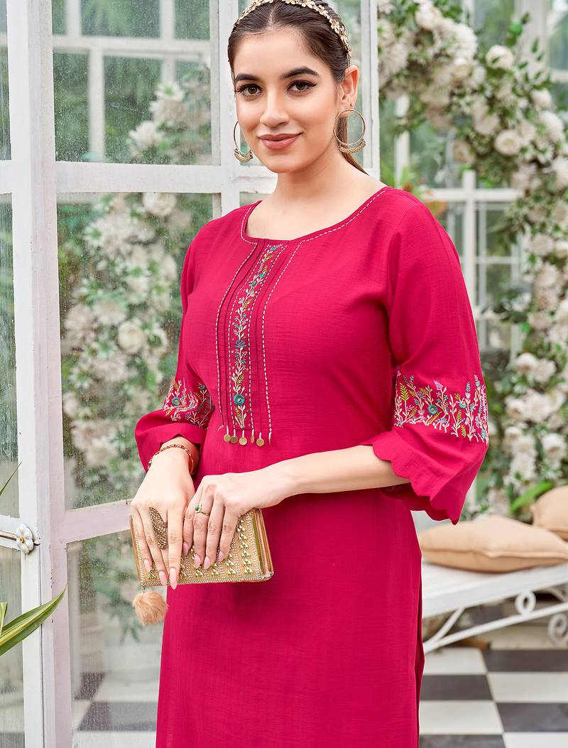Women Rayon & Thread Work Ethnic Dress