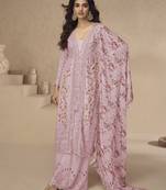 Rani-pink chinon readymade suit with embroidery sequence work - full stitched free size