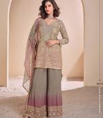 Brown georgette readymade suit with codding dori & sequence work - full stitched free size