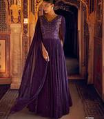 Purple shimar jacquard silk readymade anarkali suit with heavy embroidery work - full stitched free size