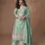 Sea-green chinon readymade palazzo suit with embroidery sequence work - full stitched free size