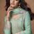 Sea-green chinon readymade palazzo suit with embroidery sequence work - full stitched free size