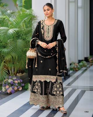 Black premium embroidered chinon readymade salwar suit - full stitched free size 1