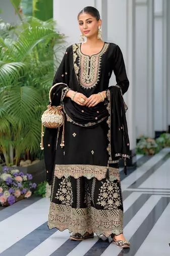 Black premium embroidered chinon readymade salwar suit - full stitched free size