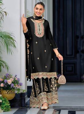 Black premium embroidered chinon readymade salwar suit - full stitched free size 2