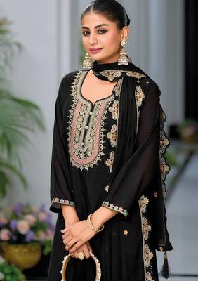 Black premium embroidered chinon readymade salwar suit - full stitched free size 3