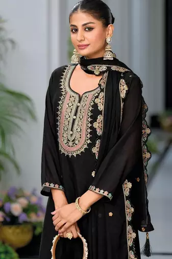 Black premium embroidered chinon readymade salwar suit - full stitched free size