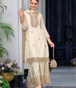 White premium embroidered chinon readymade salwar suit  - full stitched free size