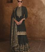 Black silk embroidered sharara suit