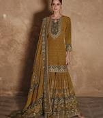 Mustard silk embroidered sharara suit