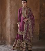 Purple silk embroidered sharara suit