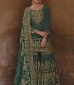 Dark-green silk embroidered sharara suit