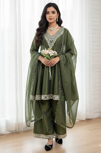Olive Green Palazzo Suit 