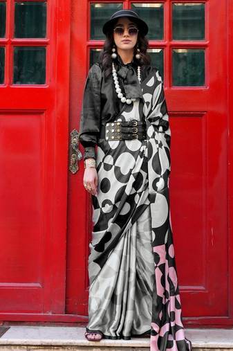 High quality spanish satin saree with satya paul   inspired modern design, pranch finish & matching spanish satin blouse