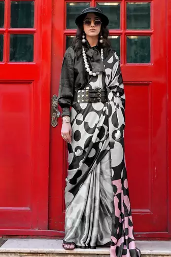 High quality spanish satin saree with satya paul   inspired modern design, pranch finish & matching spanish satin blouse