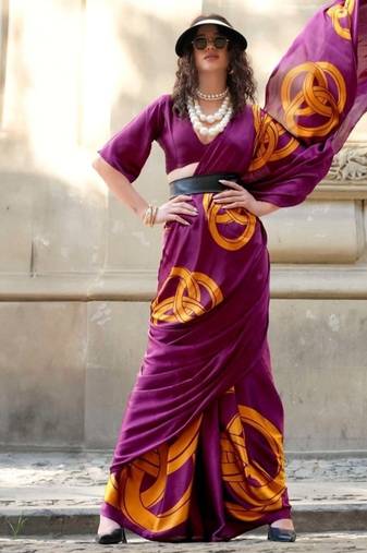 High quality spanish satin saree with satya paul   inspired modern design, pranch finish & matching spanish satin blouse