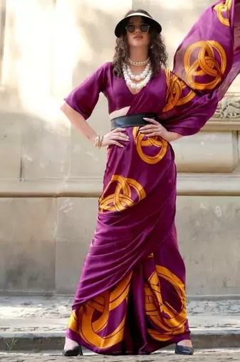 High quality spanish satin saree with satya paul   inspired modern design, pranch finish & matching spanish satin blouse