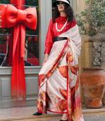 Spanish satin saree with satya paul modern design & pranch finish | premium spanish satin blouse