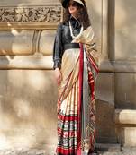 Premium spanish satin saree for casual, carnival & uniform wear | satya paul modern print | spanish satin blouse