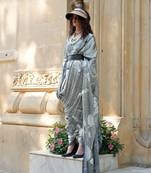 Premium spanish satin saree for casual, carnival & uniform wear | satya paul modern print | spanish satin blouse