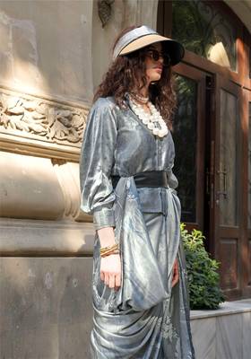 Premium spanish satin saree for casual carnival & uniform wear | satya paul modern print | spanish satin blouse 2