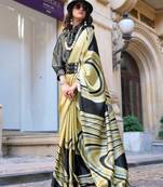 Premium spanish satin saree for casual, carnival & uniform wear | satya paul modern print | spanish satin blouse