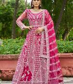 Rani pink embroidered net designer anarkali gown