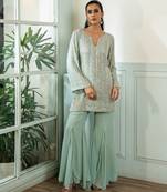 Green embroidered georgette kurta set