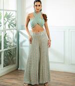 Green embroidered georgette co ord set
