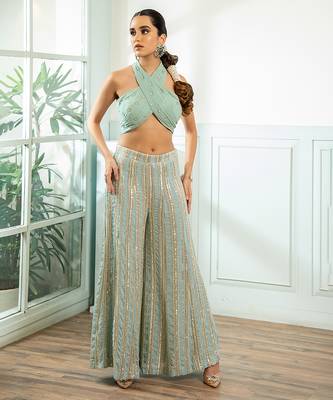 Green embroidered georgette co ord set 4