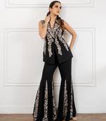 Black embroidered georgette co ord set