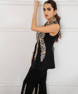 Black embroidered georgette co ord set 2