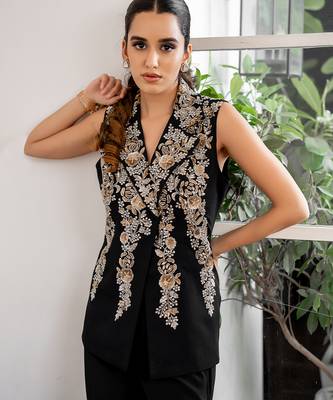 Black embroidered georgette co ord set 4