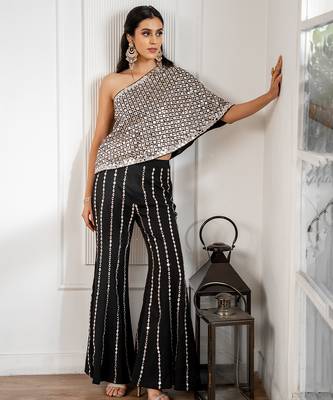 Black embroidered georgette cape set 1