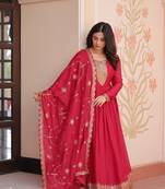 Pink Star Georgette kurti and duptta  with Zari & Sequins Embroidered work