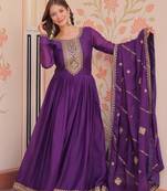 Purple Star Georgette Kurti And Duptta With Zari & Sequins Embroidered Work