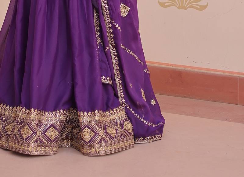 Purple Star Georgette Kurti And Duptta With Zari & Sequins Embroidered Work