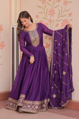 Purple Star Georgette sequins Zari embroidered Kurti with dupatta 4