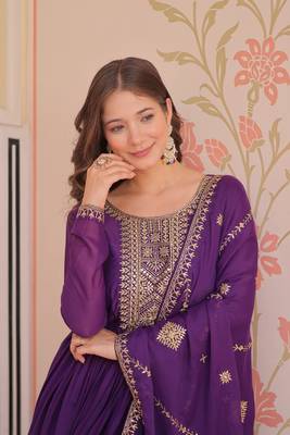 Purple Star Georgette sequins Zari embroidered Kurti with dupatta 5