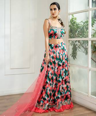 multicolor printed georgette lehenga set 1