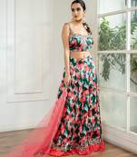 multicolor printed georgette lehenga set