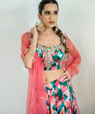 multicolor printed georgette lehenga set 3