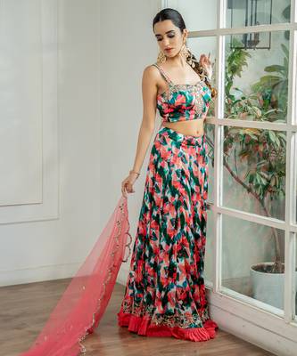 multicolor printed georgette lehenga set 4