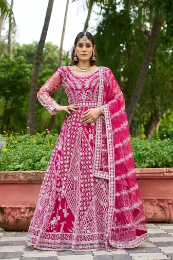 Pink butterfly net Anarkali With Dupatta