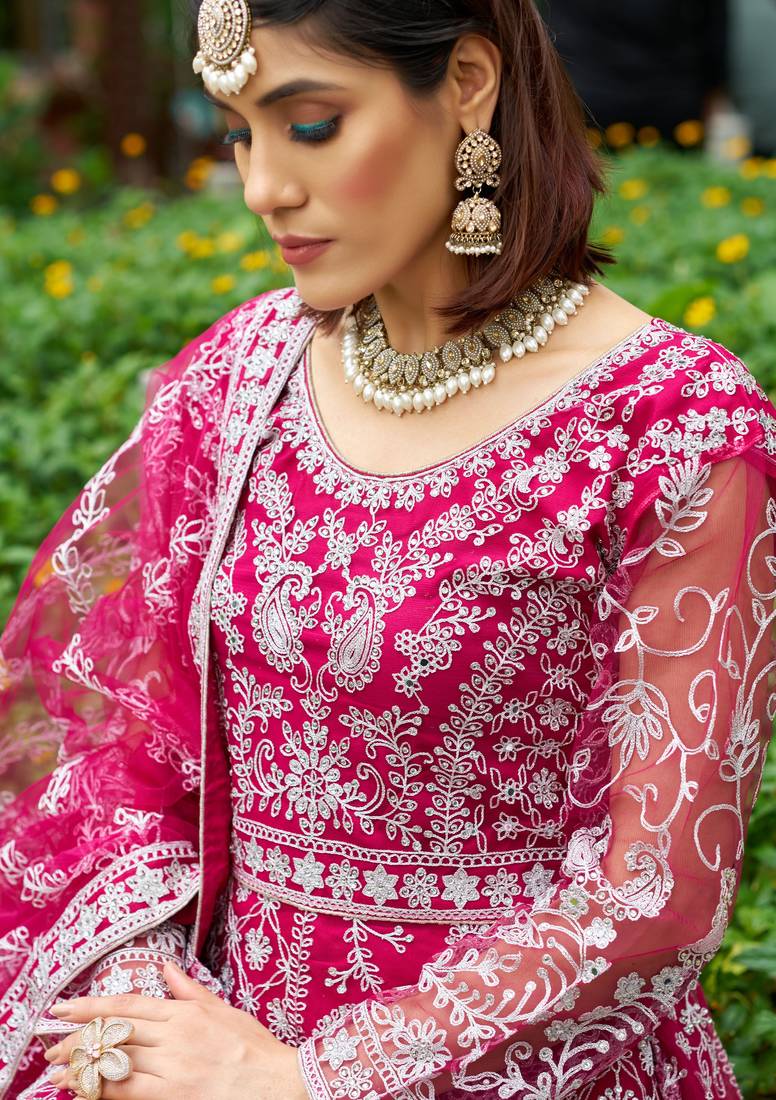 Pink butterfly net Anarkali With Dupatta