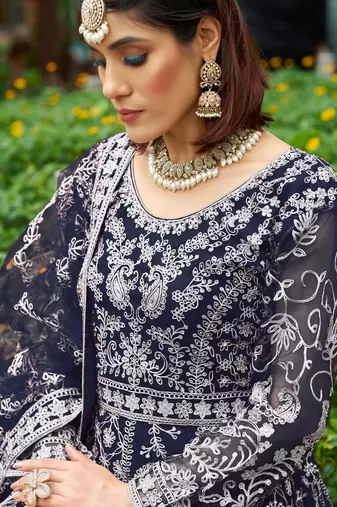 blue butterfly net anarkali with dupatta